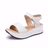 Camel Leather Pure Color Soft Comfortable Hook Loop Platform Sandals