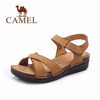 Camel Leather Pure Color Strappy Bandage Hook Loop Wedge Heel Sandals
