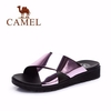 Camel Leather Shiny Bling Hollow Out Slip On Peep Toe Flat Sandals