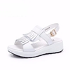 Camel Leather Tassel Pure Color Peep Toe Buckle Platform Sandals