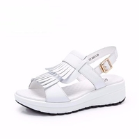 Camel Leather Tassel Pure Color Peep Toe Buckle Platform Sandals