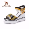 Camel Mesh Leather Breathable Colro Match Peep Toe Buckle Platform Sandals