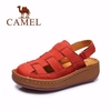 Camel Pure Color Knitting Weave Leather Soft Hook Loop Platform Sandals