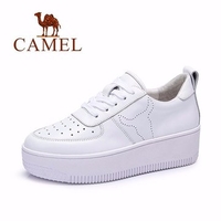Camel White Leather Howllow Out Breathable Lace Up Platform Sport Casual Shoes