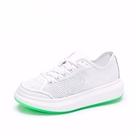 Camel White Leather Stripe Breathable Lace Up Flat Running Sport Shoes