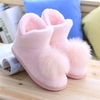 Candy Color Pink Blue Fur Ball Ankle Slip On Cute Flat Boots Home Shoes