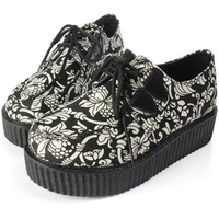 Canvas Black And White Print Flower Platform Shoes