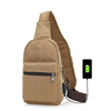 Canvas Chest Bag With USB Charging Port Earphone Hole Casual Crossbody Bag For Men