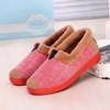 Canvas Color Match Fur Lined Flat Casual Soft Loafers