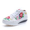 Canvas Flower Embroidered Platform Rocker Sole Lace Up Shoes