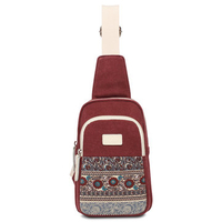 Canvas Flower Pattern Casual Chest Bag National Style Shoulder Bag Crossbody Bag For Women