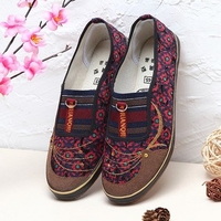 Canvas Flower Slip On Casual Pattern Stripe Button Flat Loafers