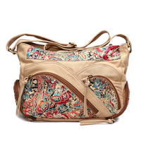 Canvas Tribal Flower Printing Multi-pockets Crossbody Bag Shoulder Bags For Women