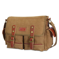 Canvas With Leather Crossbody Bag Casual Vintage Multi-Pocket Shoulder Bag For Men