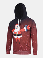 Cartoon Christmas Santa Snowflake Printing Front Pocket Casual Sport Hoodies