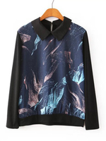 Casual Abstract Pattern Printed Long Sleeve Pullover Blouse