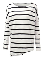 Casual Asymmetrical Loose Stripe Long Sleeve Women T-Shirt
