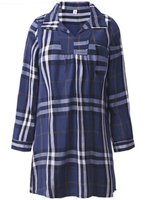 Casual Autumn Plaid Long Sleeve Lapel Knee-Length Shirt Dress For Women