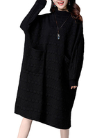 Casual Batwing Jacquard Weave Turtleneck Loose Long Sleeve Women Dress