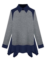 Casual Belt Ruffles Loose Patchwork Lapel Women Pullover Blouse