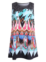 Casual Birds Pattern Sleeveless O-neck Mini Dress For Women
