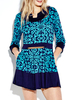 Casual Blue Floral Half Sleeve Skater Women Dress