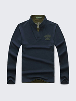 Casual Breathable Cotton Solid Color Stand Collar Long Sleeve T-Shirt For Men