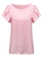 Casual Brief Ruffle Short Sleeve Round Neck Loose Women Shirt