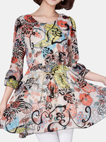 Casual Bud Sleeves Printed Chiffon Shirts For Women