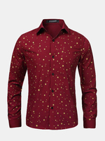 Casual Business Bronzing Fabric Stars Printing Long Sleeve Dress Shirts for Men