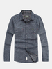 Casual Business Cotton Solid Color Double Chest Pockets Long Sleeve Dress Shirts for Men