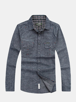 Casual Business Cotton Solid Color Double Chest Pockets Long Sleeve Dress Shirts for Men