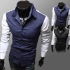Casual Business Cotton Stitching Lapel Long Sleeved Slim Fit Dress Shirts for Men