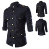Casual Business Epaulest Half Sleeve Slim Fit Mid Long Band Collar Dress Shirts for Men
