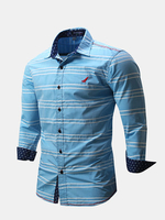 Casual Business Fashion Stripes Printing Slim Long Sleeve Dress Shirts for Men