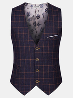 Casual Business Formal Slim Plaids Printing Suits Vest British Style Waistcoats for Men