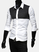 Casual Business Slim Fit Button Front Knit Splicing Formal Long Sleeve Dress Shirts for Men