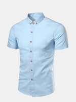 Casual Business Slim Fit Pure Color Cotton Short Sleeve Dress Shirts for Men