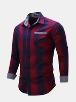 Casual Business Slim Fit Pure Cotton Big Plaids Printing Long Sleeve Dress Shirts for Men