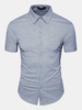 Casual Business Small Plaids Printed Short Sleeve Band Collar Dress Shirts for Men