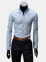 Casual Business Solid Color Long Sleeved Slim Formal Cotton Dress Shirt for Men