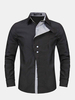 Casual Business Solid Color Plaid Placket Long-sleeved Slim Fit Dress Shirt for Men