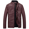 Casual Business Thick Fleece Warm Motorcycle PU Leather Stand Collar Jacket For Men