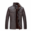 Casual Business Thicken Inside Extra Fleece Solid Color Stand Collar PU Jacket for Men
