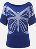 Casual Butterfly Printed Bead Batwing Sleeve T-Shirt For Women