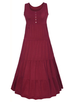 Casual Button Pleated Sleeveless O-neck Maxi Dress For Women