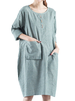 Casual Button Striped Printed Pockets Dresses For Women