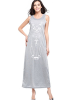 Casual Cat Print Sleeveless O-neck Women Maxi Dress