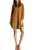 Casual Check Plaid A Line Pocket Vintage Long Sleeve Women Dress