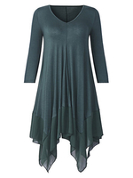 Casual Chiffon Patchwork Irregular Long Sleeve V-neck Women Dress